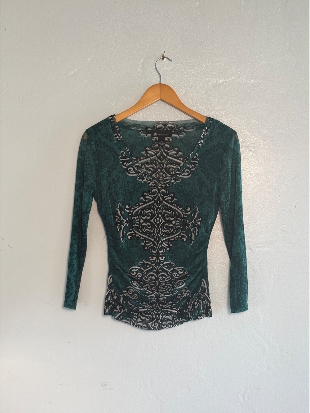 INC International Concepts Women's Green Patterned Long Sleeve Top Size M